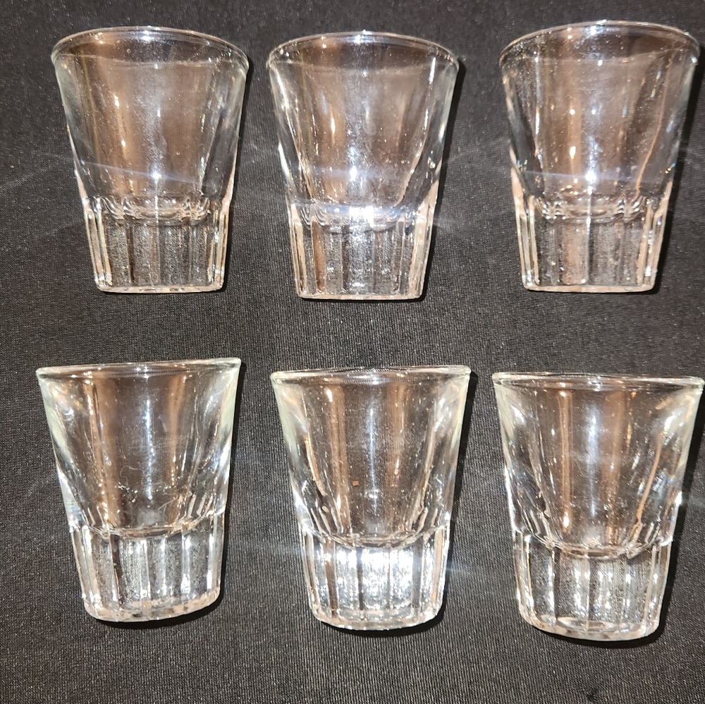 6 Antique Shot Glasses Tequila Whiskey 1930s Barware Heavy Base